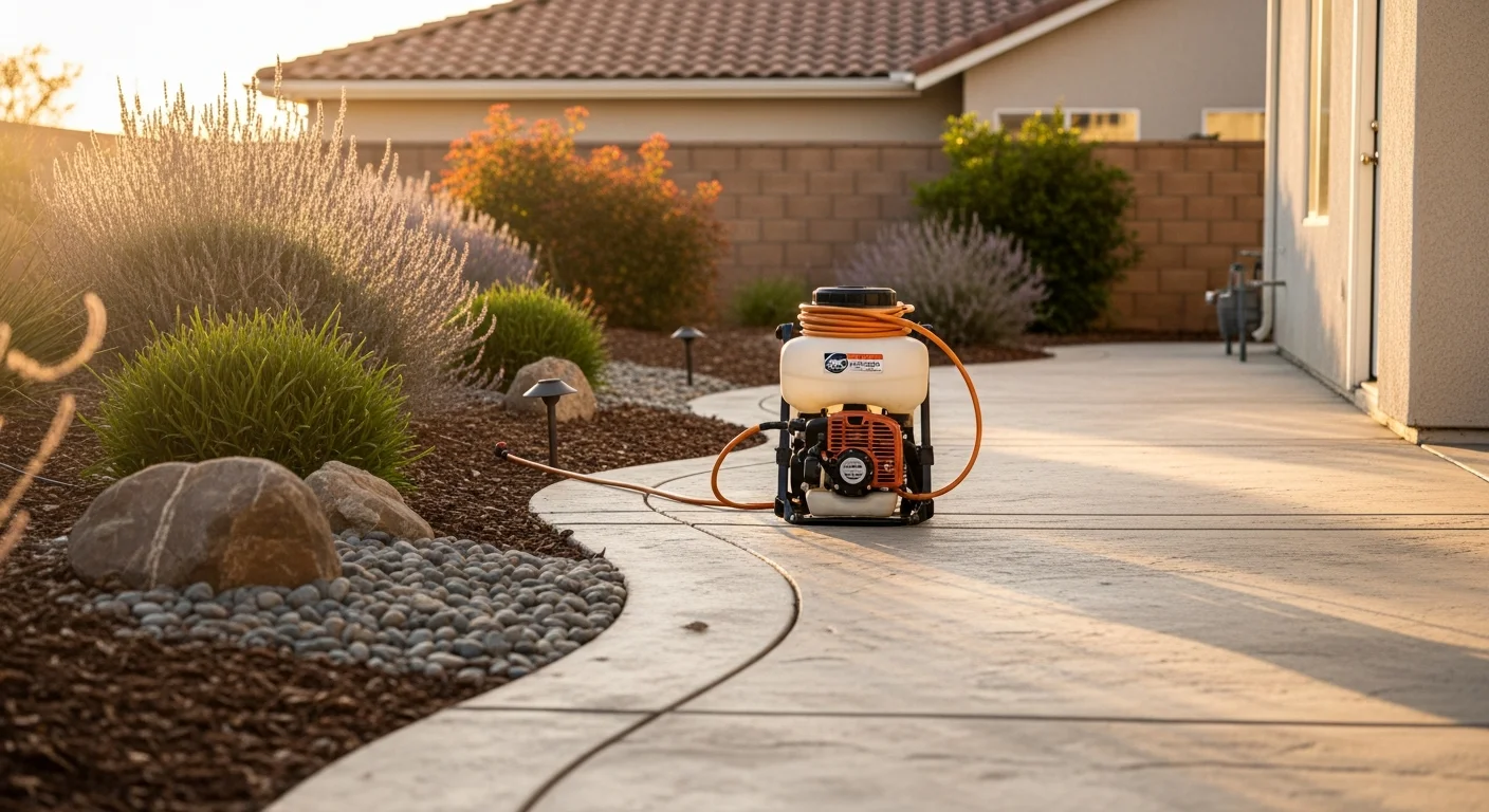 Mosquito control technician spraying yard for mosquitoes