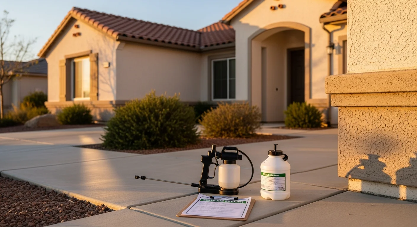 Pest control technician treating home for insects