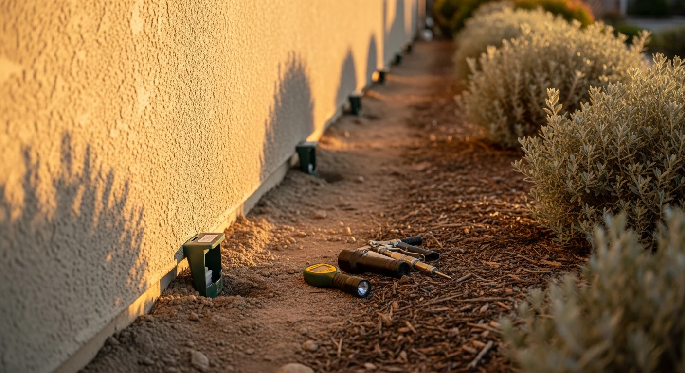 Termite control specialist inspecting home foundation