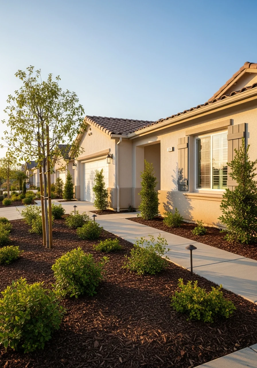 Portrait of a San Bernardino County homeowner standing in their yard with their home visible in the background.